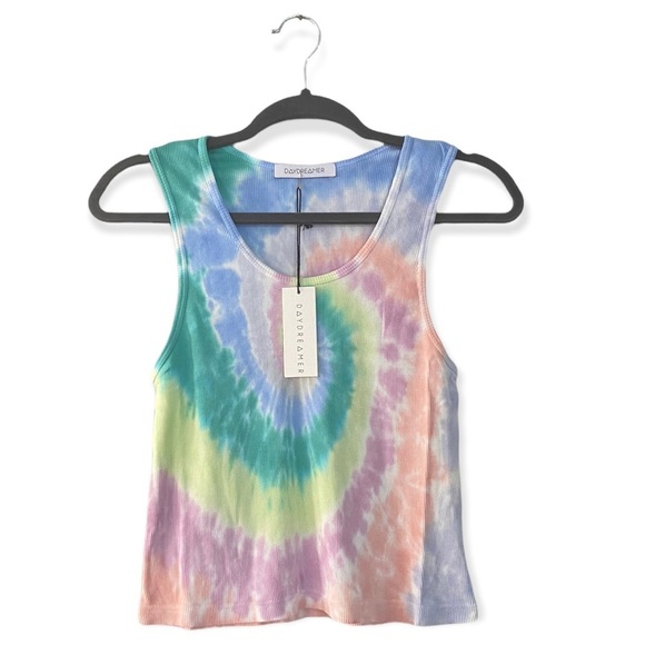 Daydreamer Pastel Tie Dye Ribbed Cropped Tank Top Women’s Size Large NEW - Picture 1 of 8